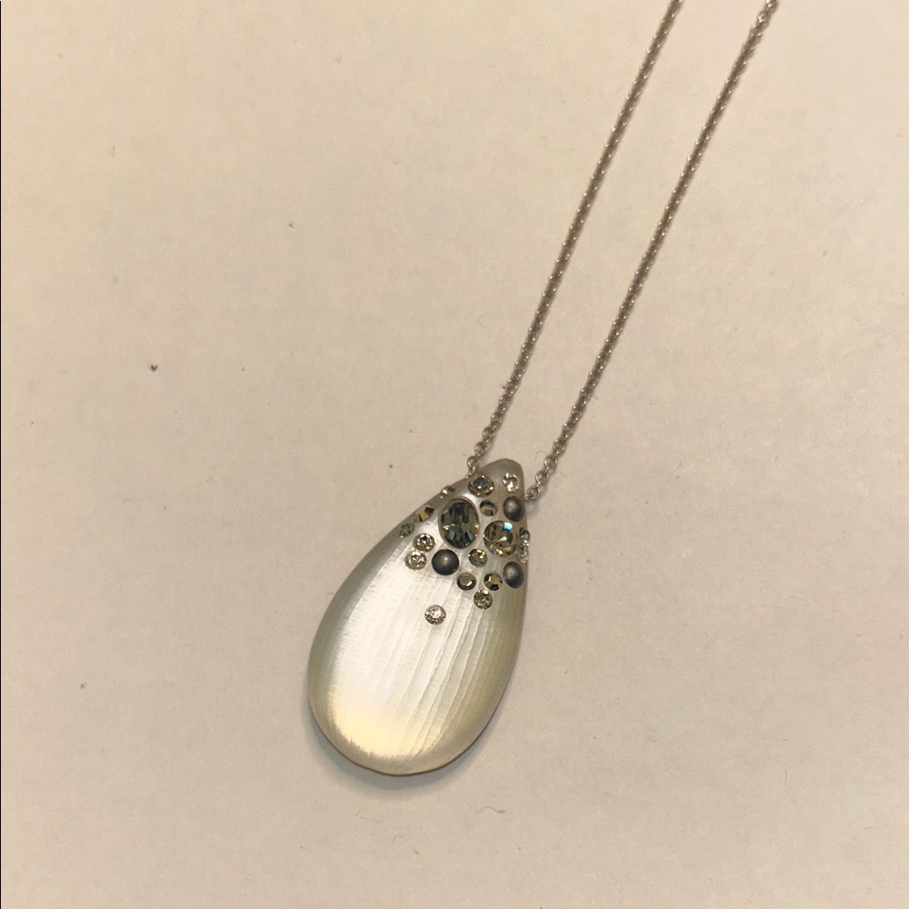 Alexis Bittar Silver Teardrop Necklace with Crystal Details